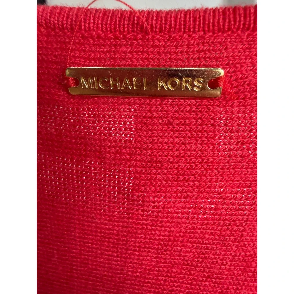 Michael Kors Womens Red Long Sleeve Knit Top High Low Hem Sweater Size M